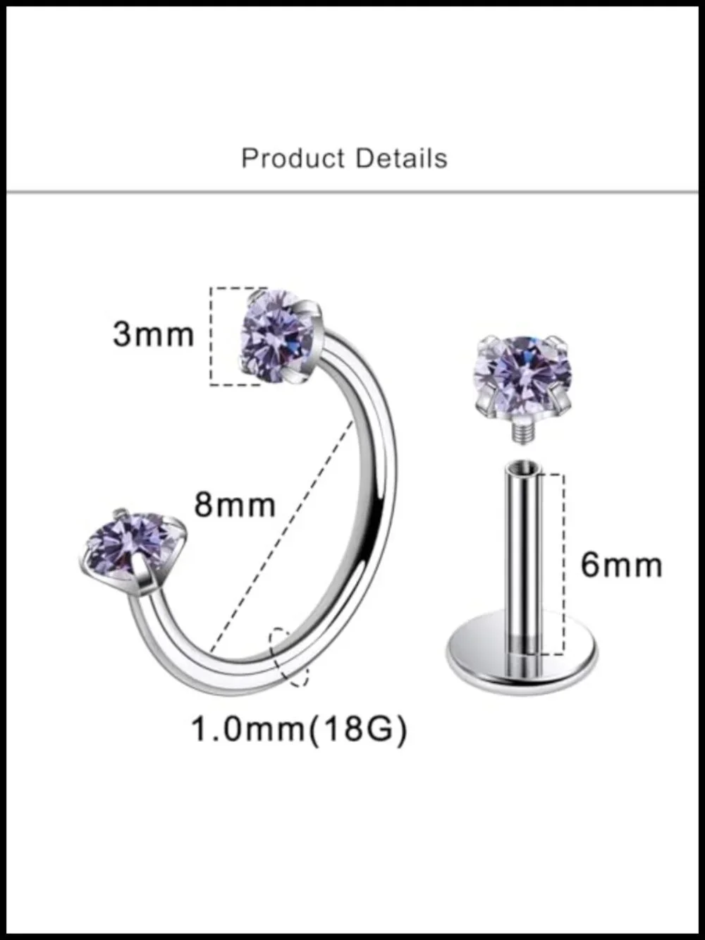 G23 Titanium Horseshoe Nose Ring Set with CZ Stud and Taper Tool 18G